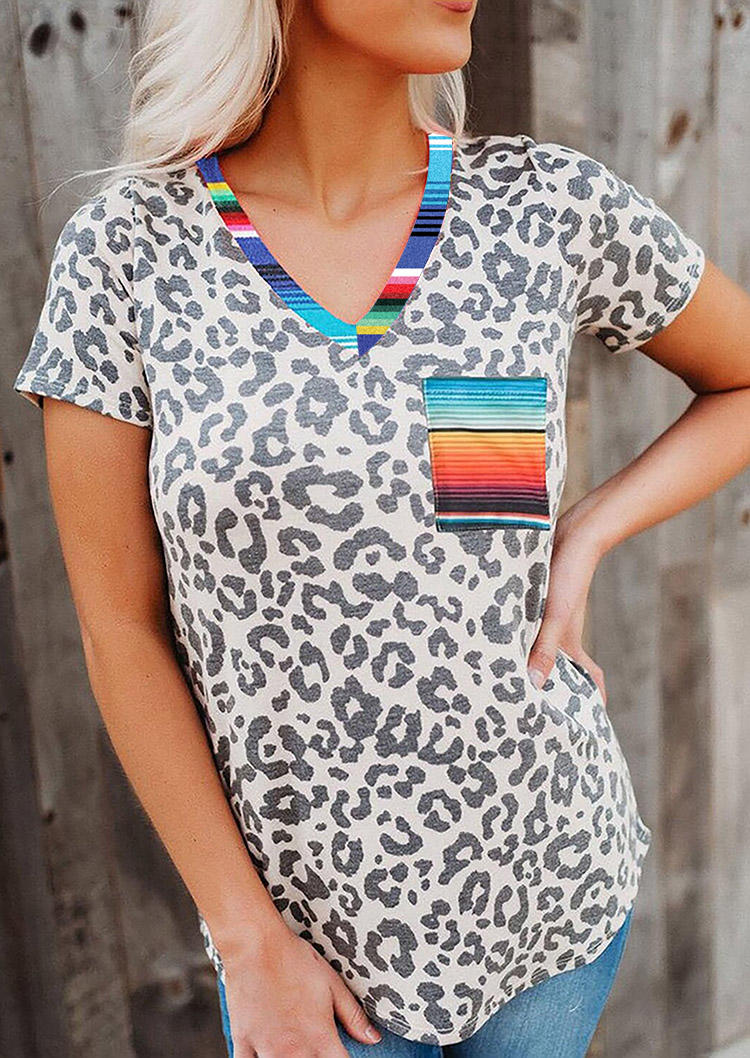 

Blouses Leopard Serape Striped Pocket Blouse in Leopard. Size: ,M,L