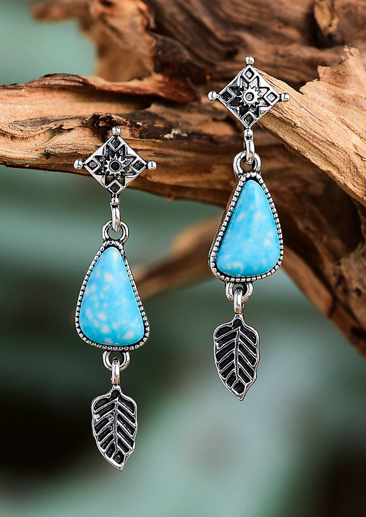

Earrings Vintage Turquoise Leaf Feather Pendant Earrings in Cyan. Size