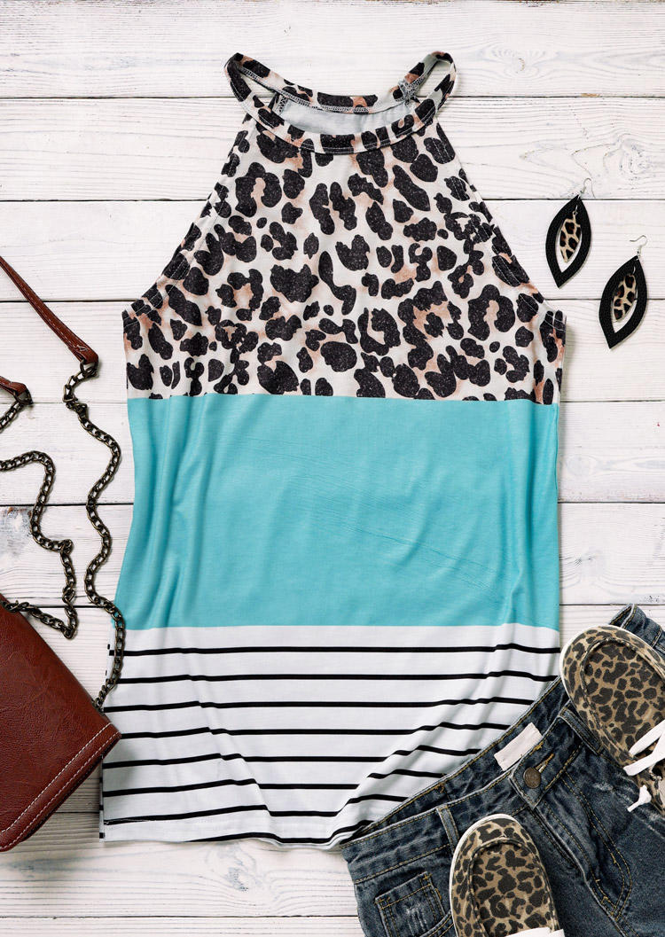 

Tank Tops Leopard Striped Splicing Halter Tank Top in Multicolor. Size