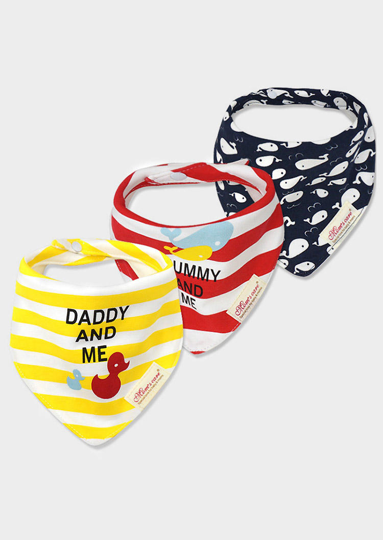 

3Pcs Striped Cartoon Graphics Baby Bandana Bibs Set in Pattern1,Pattern2. Size