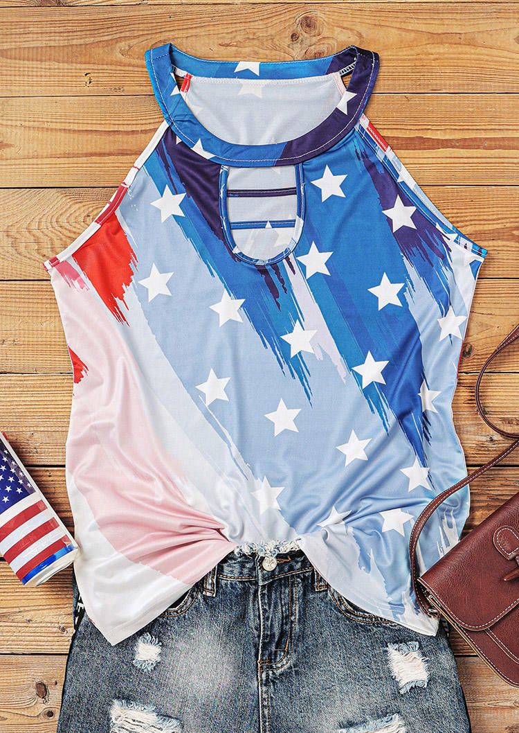 

Tank Tops American Flag Star Keyhole Neck Tank Top in Multicolor. Size: ,L,XL