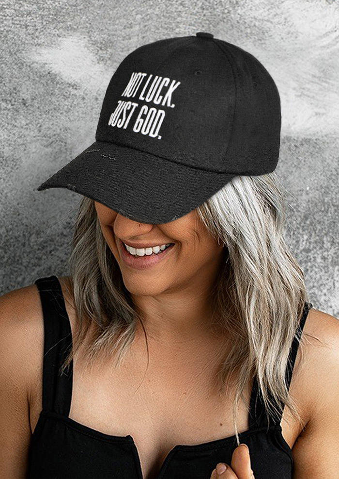 

Hats Not Luck Just God Frayed Distressed Baseball Cap in Black,Khaki. Size