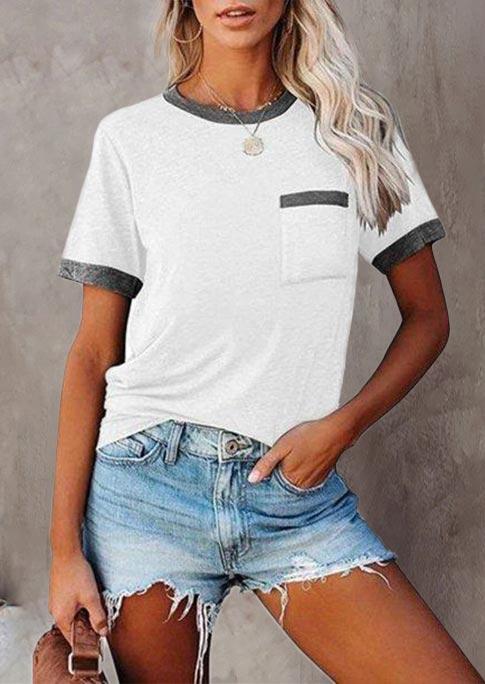 

T-shirts Tees Color Block Pocket Short Sleeve T-Shirt Tee in White. Size: ,M,L,XL