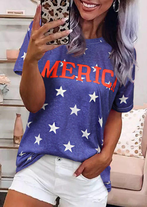 

T-shirts Tees America Star O-Neck T-Shirt Tee in Blue. Size