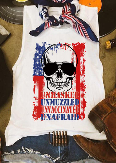 

Tank Tops Unmaksed Unmuzzled Unafraid Skull Star Tank Top in White. Size