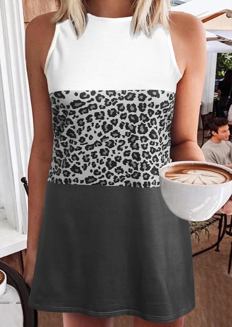 

Mini Dresses Leopard Color Block Sleeveless O-Neck Mini Dress in Multicolor. Size