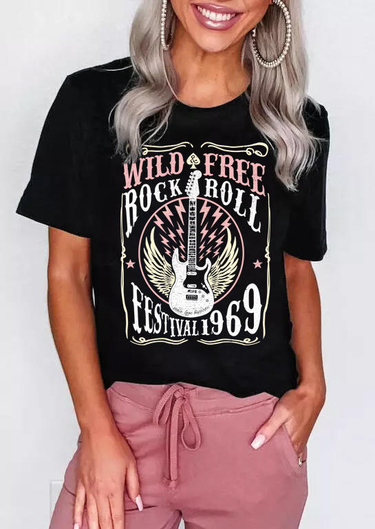 

T-shirts Tees Wild Free Rock And Roll Festival 1969 T-Shirt Tee in Black. Size