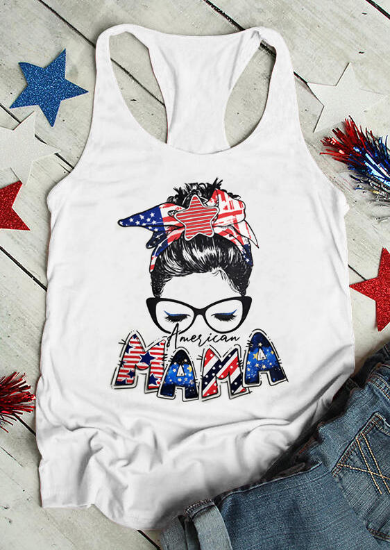 

Tank Tops America Mama Messy Bun Skull Racerback Tank Top in White. Size: ,XL
