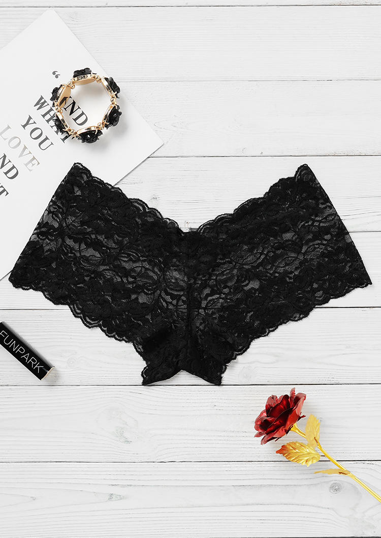 

Panties Lace Floral See-Through Lingerie Thong in Black. Size