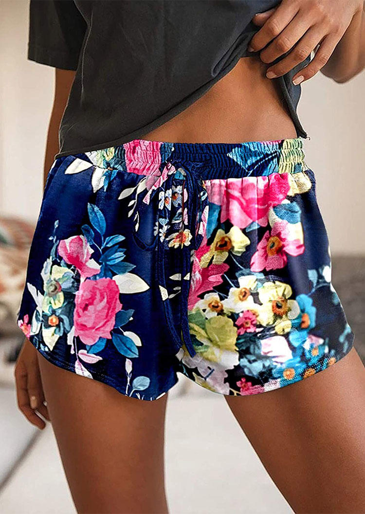 

Shorts Floral Drawstring Elastic Waist Shorts in Multicolor. Size: ,L