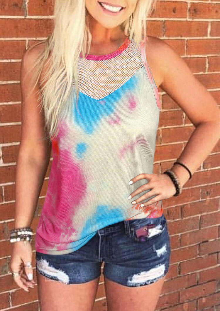 

Tank Tops Tie Dye Hollow Out Casual Tank Top in Multicolor. Size