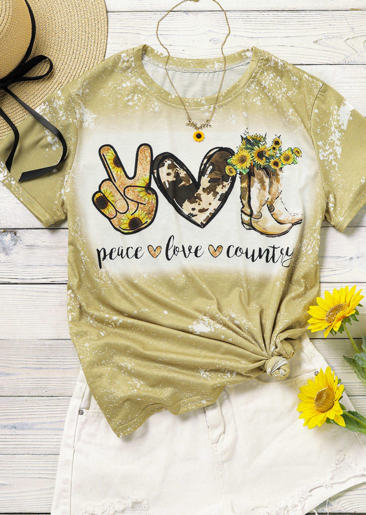 

T-shirts Tees Peace Love Country Sunflower Bleached T-Shirt Tee in Light Khaki. Size