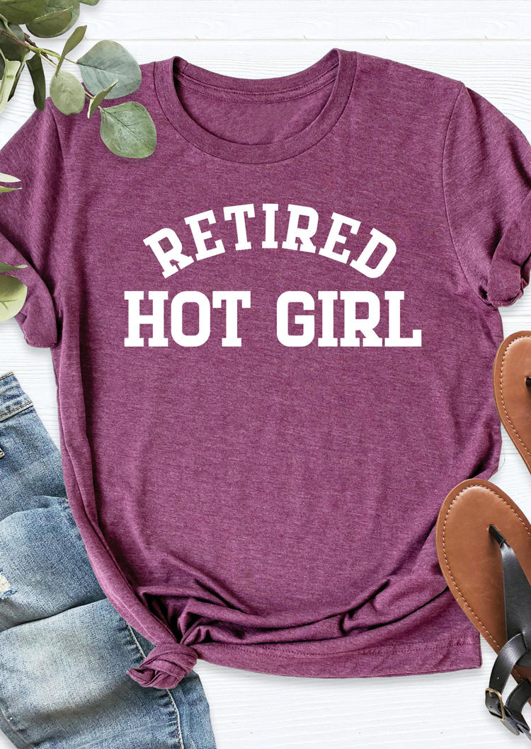 T-shirts Tees Retired Hot Girl O-Neck T-Shirt Tee in Plum. Size: S,M,L
