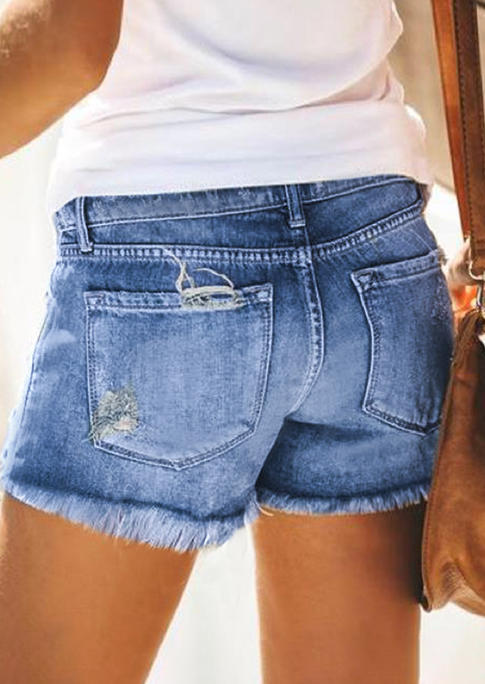 

Shorts American Flag Ripped Hole Frayed Hem Denim Shorts in Blue. Size