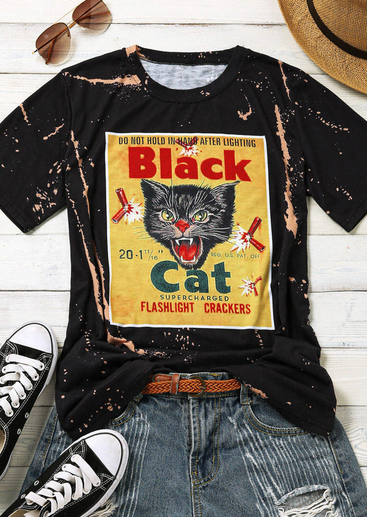 

T-shirts Tees Vintage Black Cat O-Neck T-Shirt Tee in Black. Size