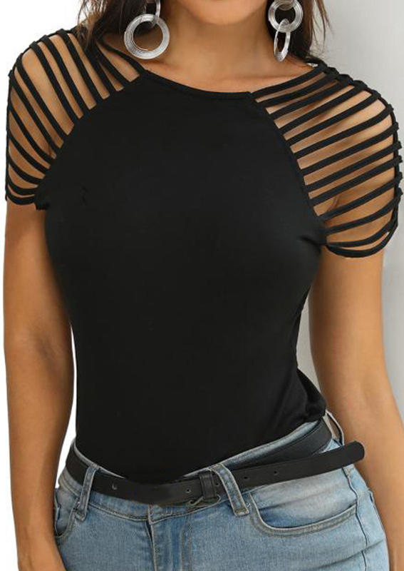 

Blouses Hollow Out Cold Shoulder Blouse in Black. Size