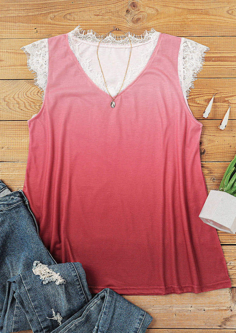 

Tank Tops Gradient Lace Splicing Tank Top in Red. Size: ,XL
