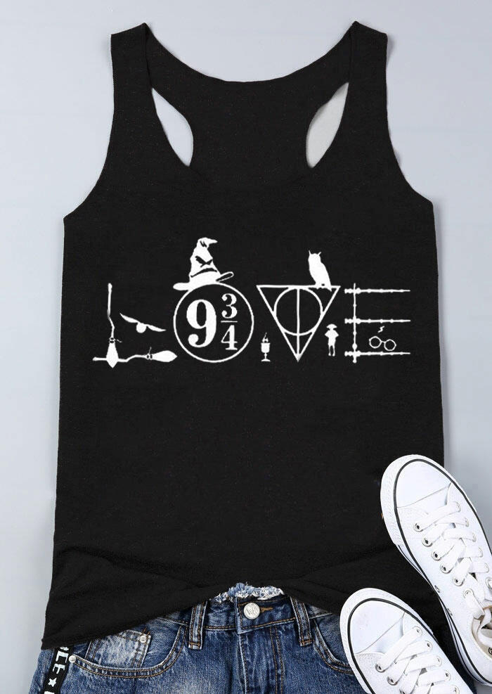 

Tank Tops Love Geometric Racerback Tank Top in Black. Size