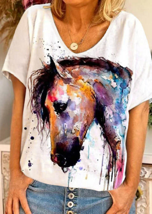 

T-shirts Tees Western Horse Oil Painting T-Shirt Tee in White. Size: ,M,L,XL