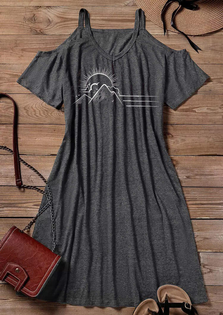 

Mini Dresses Sunset Mountain Cold Shoulder V-Neck Mini Dress in Dark Grey. Size: ,L