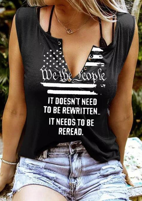 

Tank Tops American Flag We The People Keyhole Neck Tank Top in Black. Size