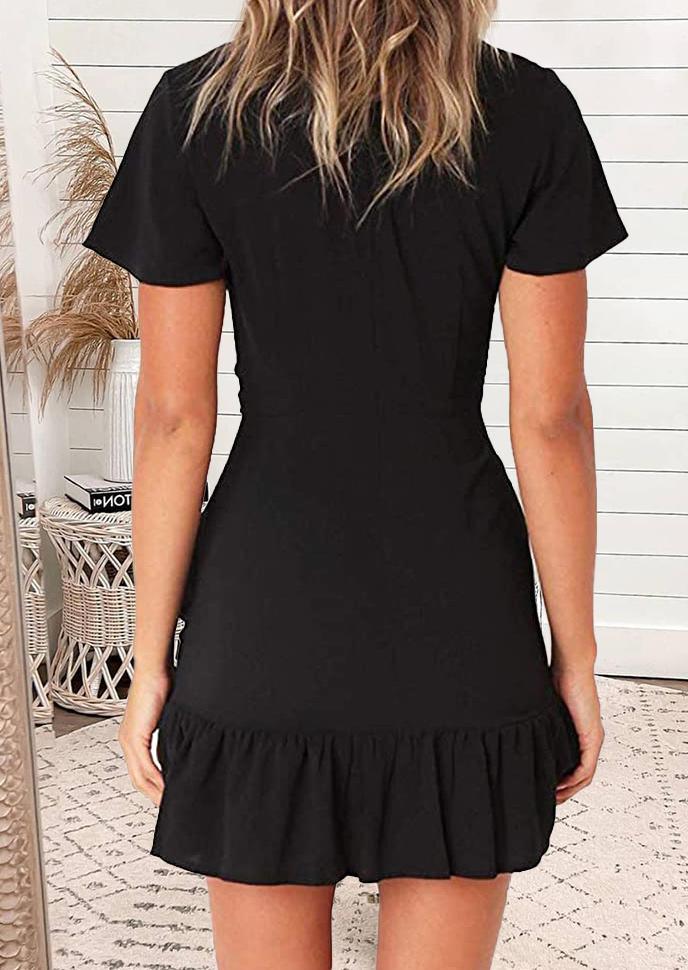 

Mini Dresses Ruffled Wrap V-Neck Casual Mini Dress in Black. Size