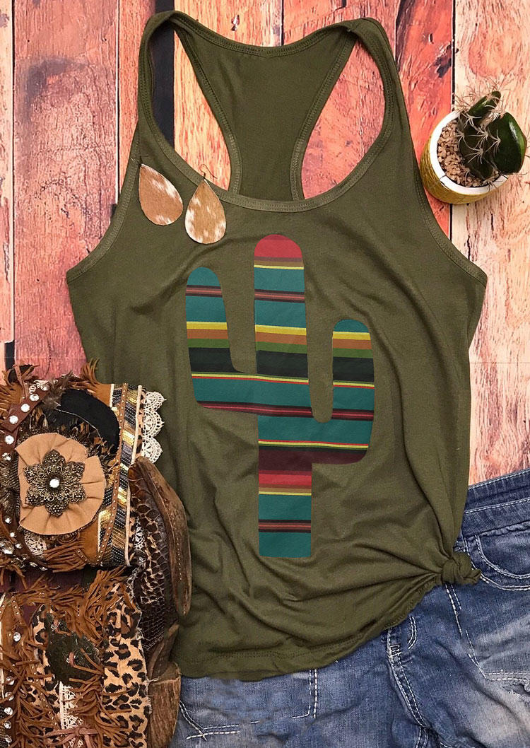 

Tank Tops Serape Striped Cactus Racerback Tank Top in Army Green. Size