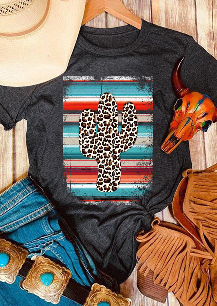 T-shirts Tees Serape Striped Leopard Cactus T-Shirt Tee - Dark Grey in Gray. Size: 2XL,3XL,L,M,S,XL