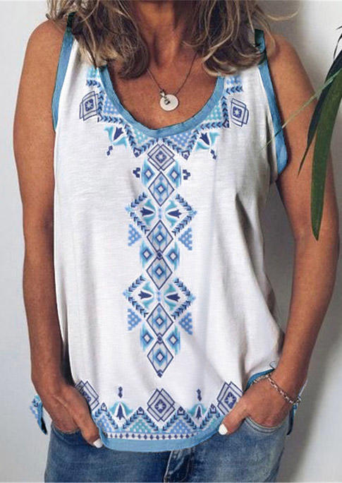 

Tank Tops Aztec Geometric Western Casual Tank Top in White. Size: ,M,L,XL