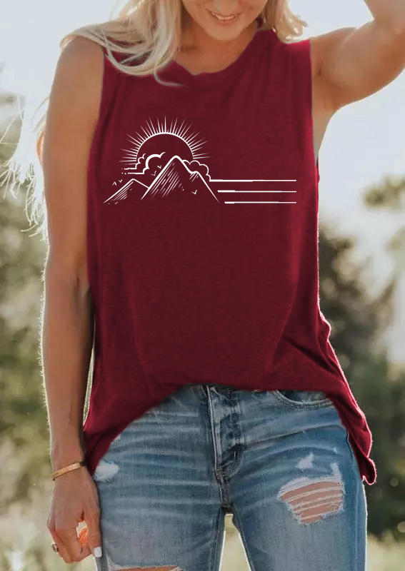 

Tank Tops Sunset Mountain O-Neck Tank Top in Burgundy. Size