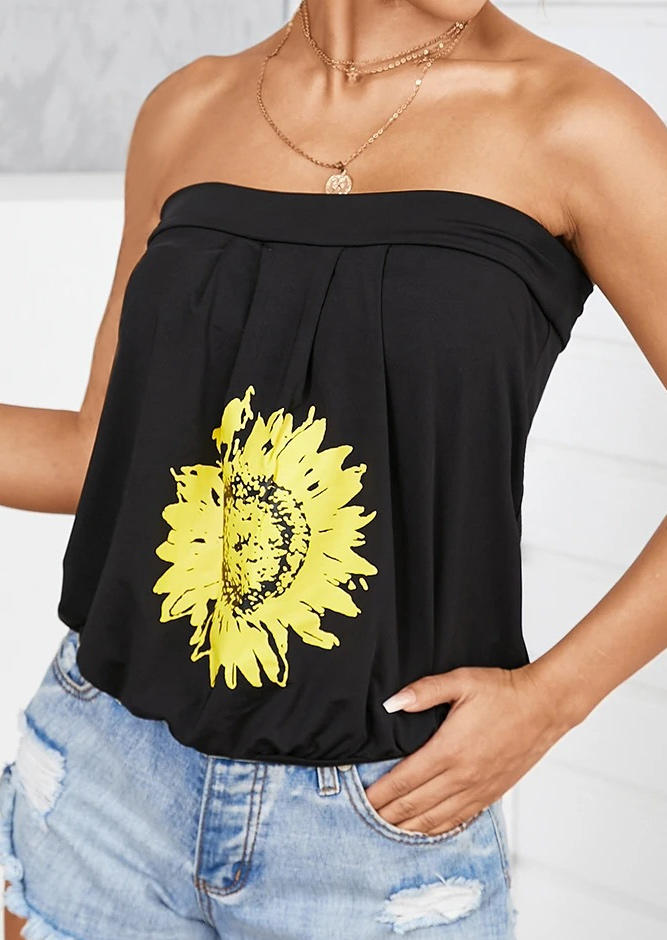 

Tank Tops Sunflower Ruffled Strapless Casual Tank Top in Black. Size: ,M,L,XL