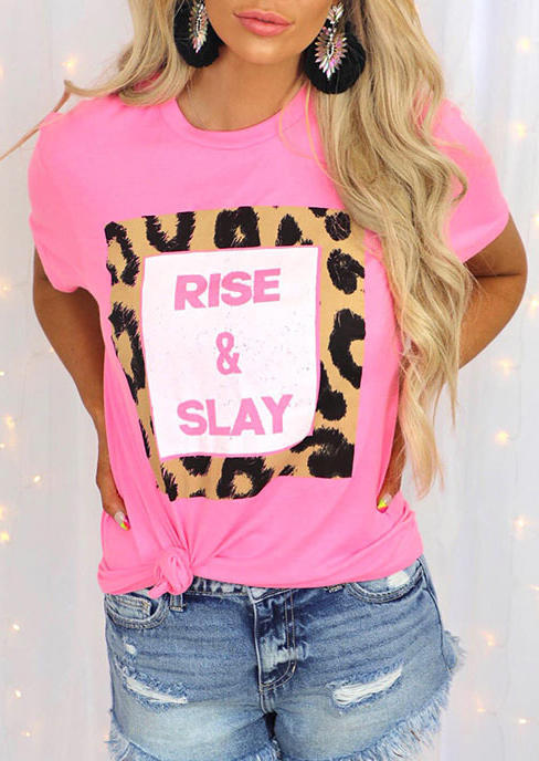 

T-shirts Tees Rise & Slay Leopard O-Neck T-Shirt Tee in Pink. Size