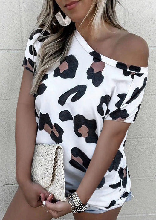 

Blouses Leopard Slash-Neck Blouse in White. Size
