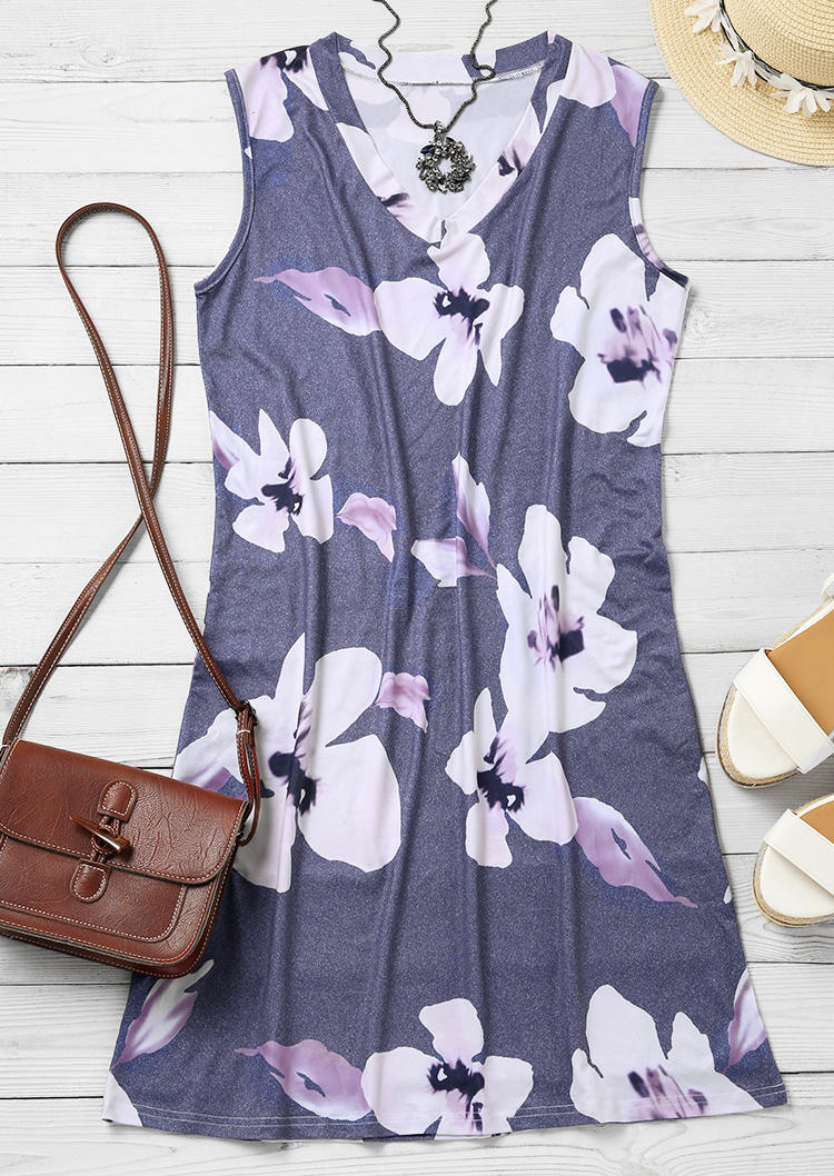 

Mini Dresses Floral Sleeveless Mini Dress in Gray. Size: ,L,XL