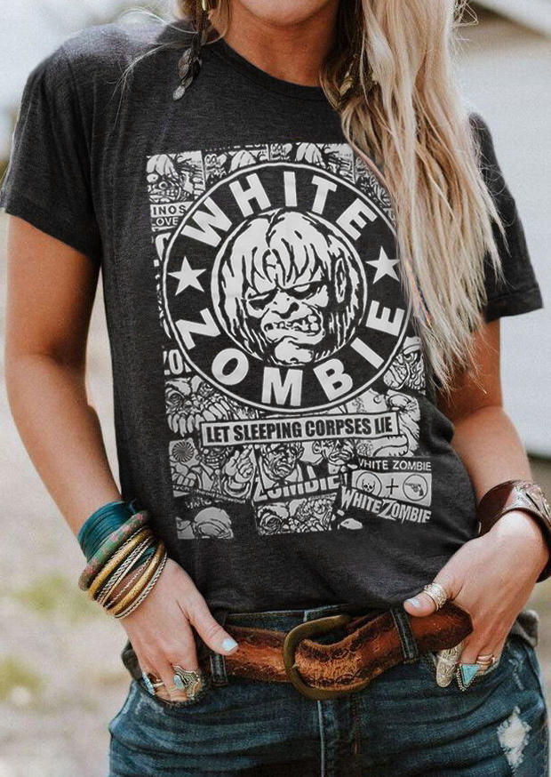 

T-shirts Tees White Zombie O-Neck T-Shirt Tee in Dark Grey. Size: ,M,L,XL