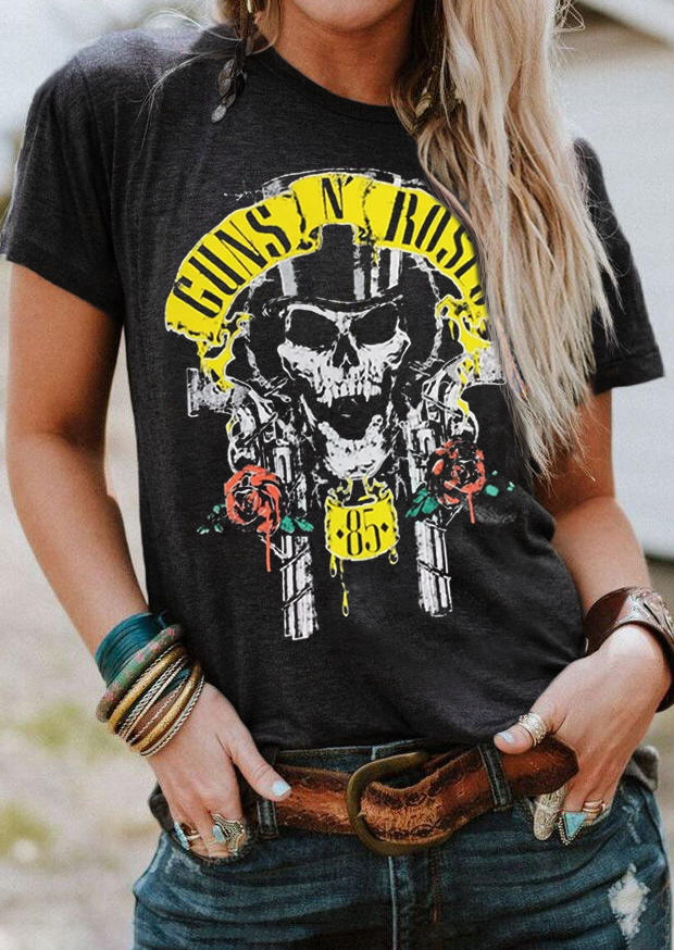 

T-shirts Tees Guns N' Roses Skull T-Shirt Tee in Dark Grey. Size