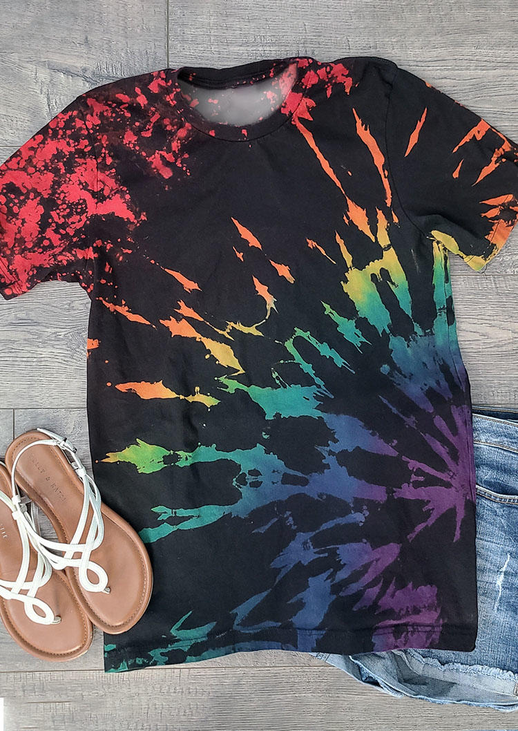 

T-shirts Tees Reverse Tie Dye Rainbow Short Sleeve O-Neck T-Shirt Tee in Multicolor. Size