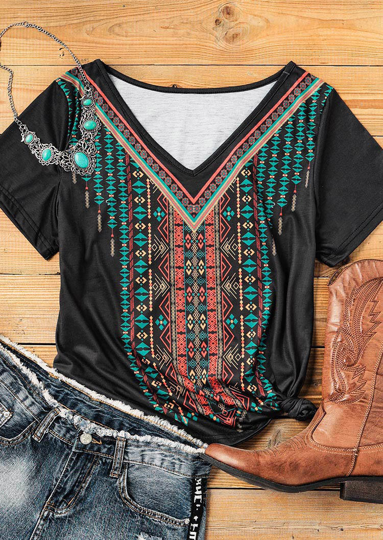 

Blouses Aztec Geometric Western V-Neck Blouse in Black. Size