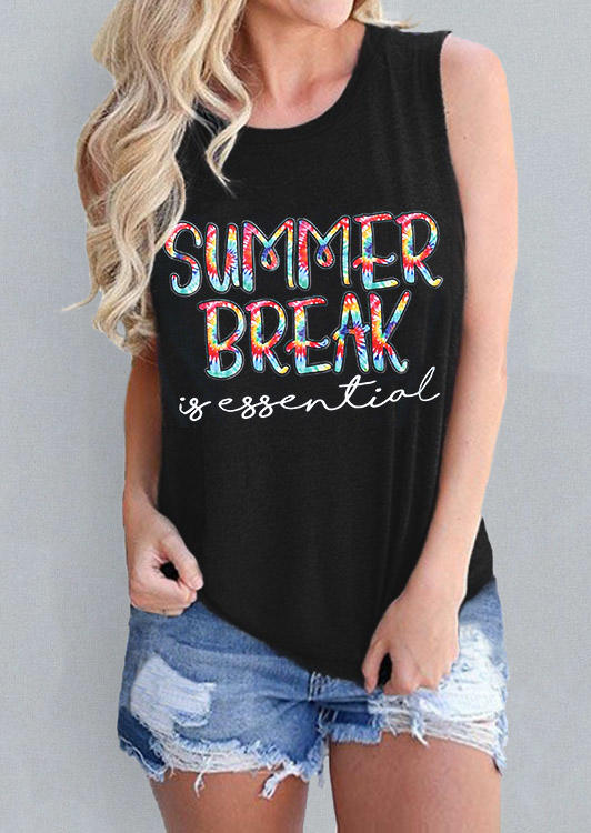 

Tank Tops Summer Break Is Essential Casual Tank Top in Black. Size