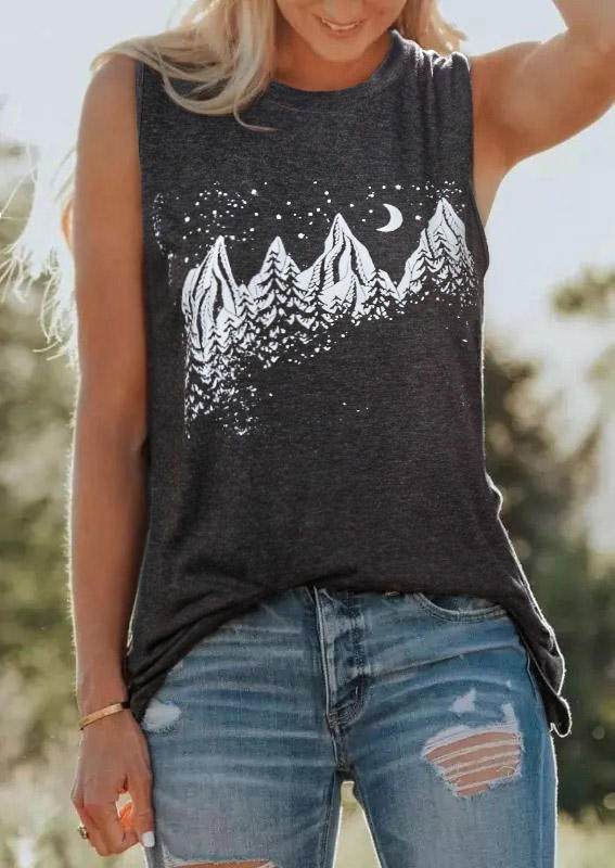 

Tank Tops Moon Star Mountain Casual Tank Top in Dark Grey. Size