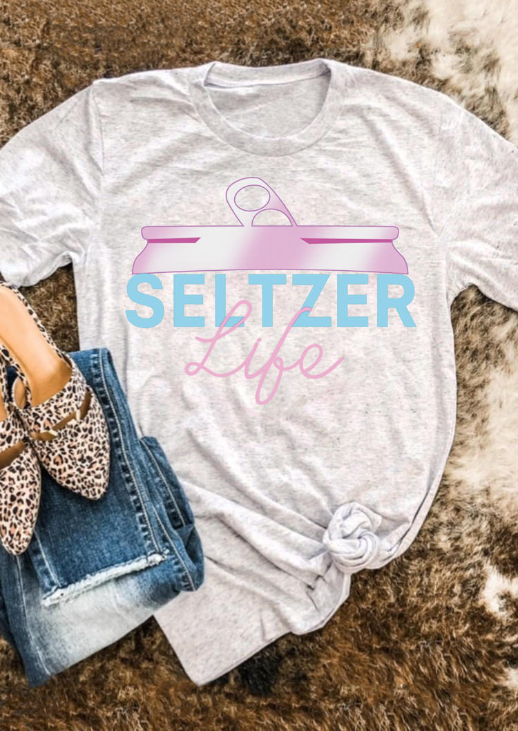 T-shirts Tees Seltzer Life O-Neck T-Shirt Tee in Light Grey. Size: S,M,L