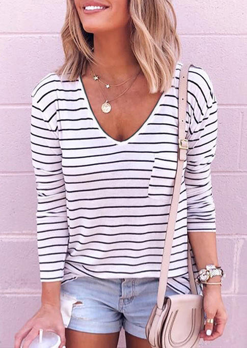

T-shirts Tees Striped Pocket V-Neck T-Shirt Tee in Stripe. Size