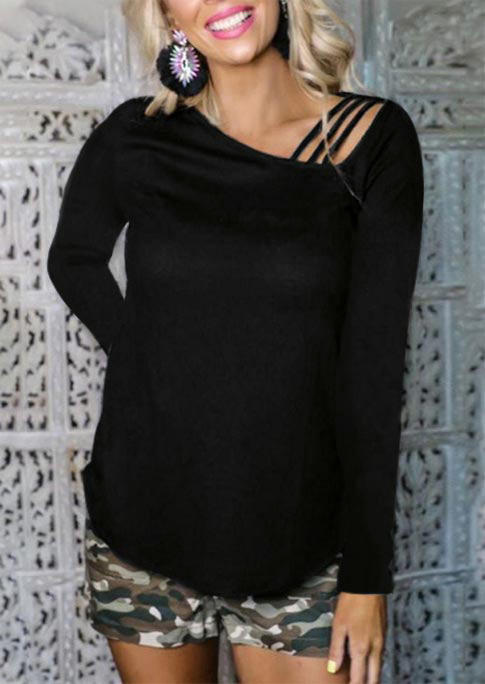 

Blouses Hollow Out Long Sleeve Casual Blouse in Black. Size: ,M,L,XL