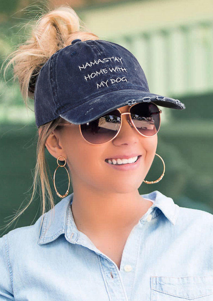 

Hats Namastay Home With My Dog Frayed Baseball Cap in Navy Blue. Size