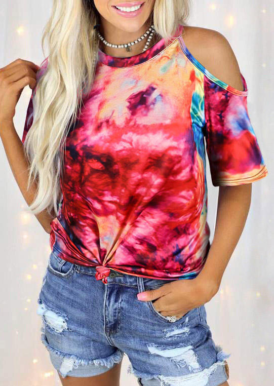 

Blouses Tie Dye One Sided Cold Shoulder Blouse in Multicolor. Size: ,M,L,XL