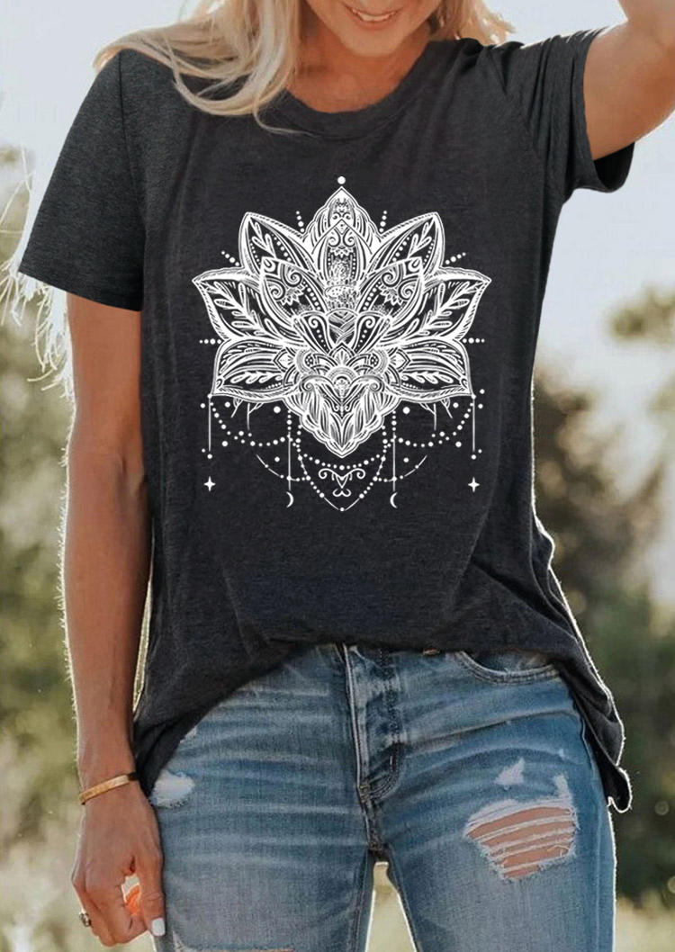 

T-shirts Tees Mandala Lotus O-Neck T-Shirt Tee - Dark Gray in Dark Grey. Size: ,M,L,XL