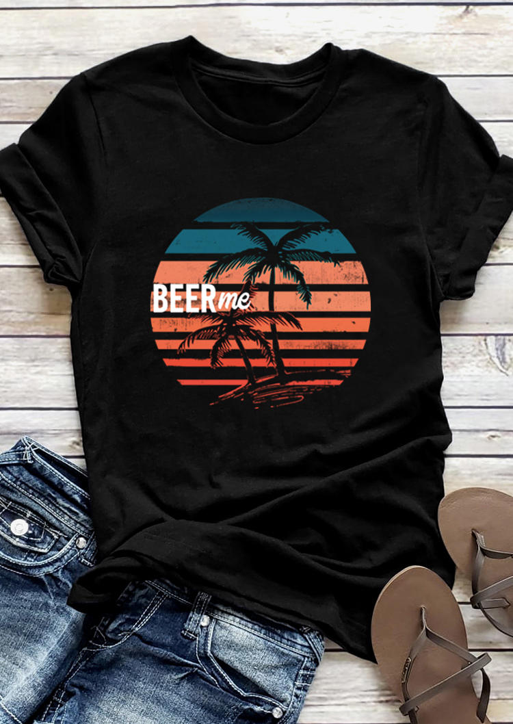 

T-shirts Tees Beer Me Palm Tree O-Neck T-Shirt Tee in Black. Size: ,XL