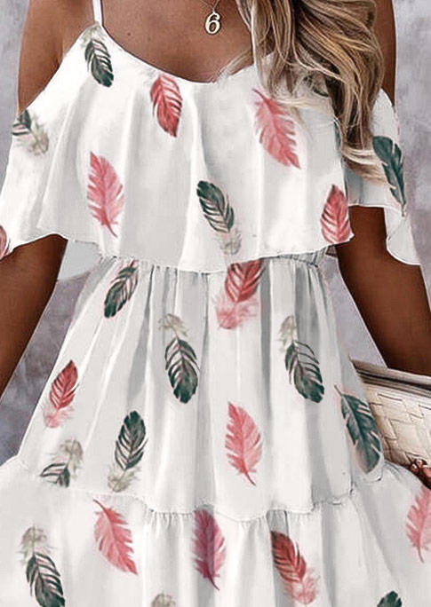 

Mini Dresses Feather Ruffled Layered Cold Shoulder Mini Dress in White. Size