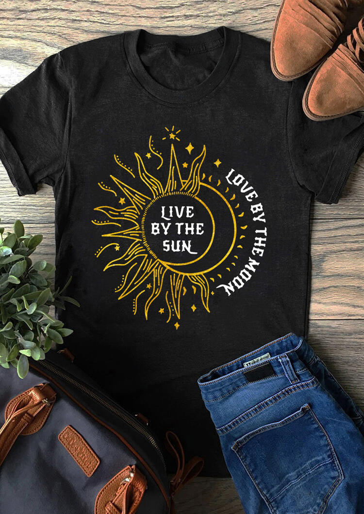 

T-shirts Tees Live By The Sun Love By The Moon Star T-Shirt Tee in Black. Size: ,M