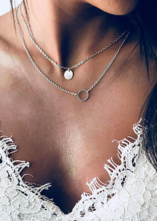 

Necklaces Hollow Out Mini Disc Dual-Layered Necklace in Silver. Size